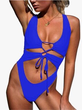 Chyrii Women's Cutout Lace Up Backless High Cut One Piece Swimsuit Monokini